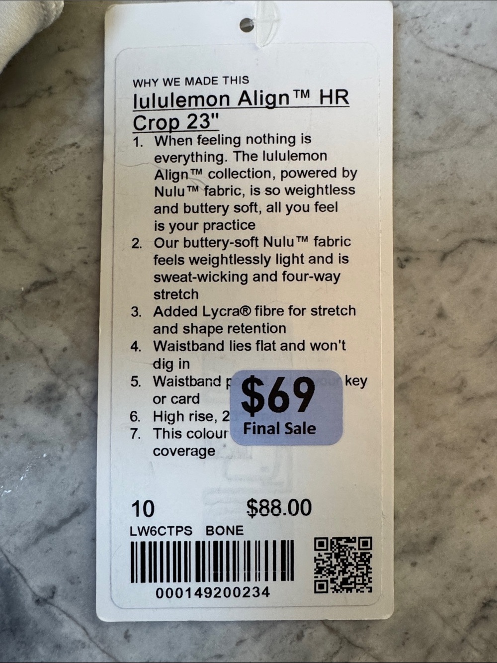lululemon Align HR Crop 23" in Bone (Off-White)
